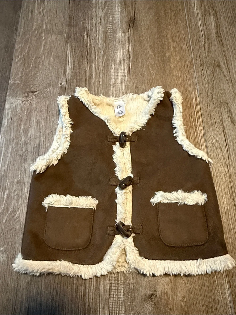 Baby Gap Faux-Suede Brown Vest with Cream Sherpa Trim